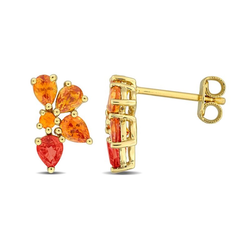 1.48 Carat (ctw) Orange Sapphire Dangle Earrings Yellow Sterling Silver